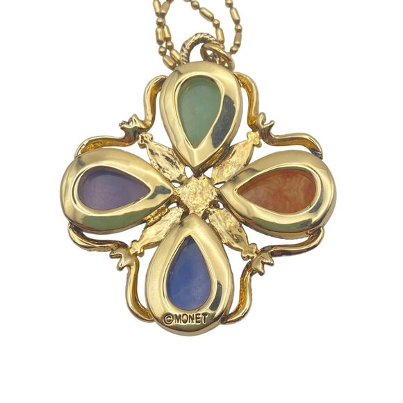 Monet Maltese Cross Pendant Necklace Multicolor Stones Gold Tone Chain 16+2" - Picture 4 of 10